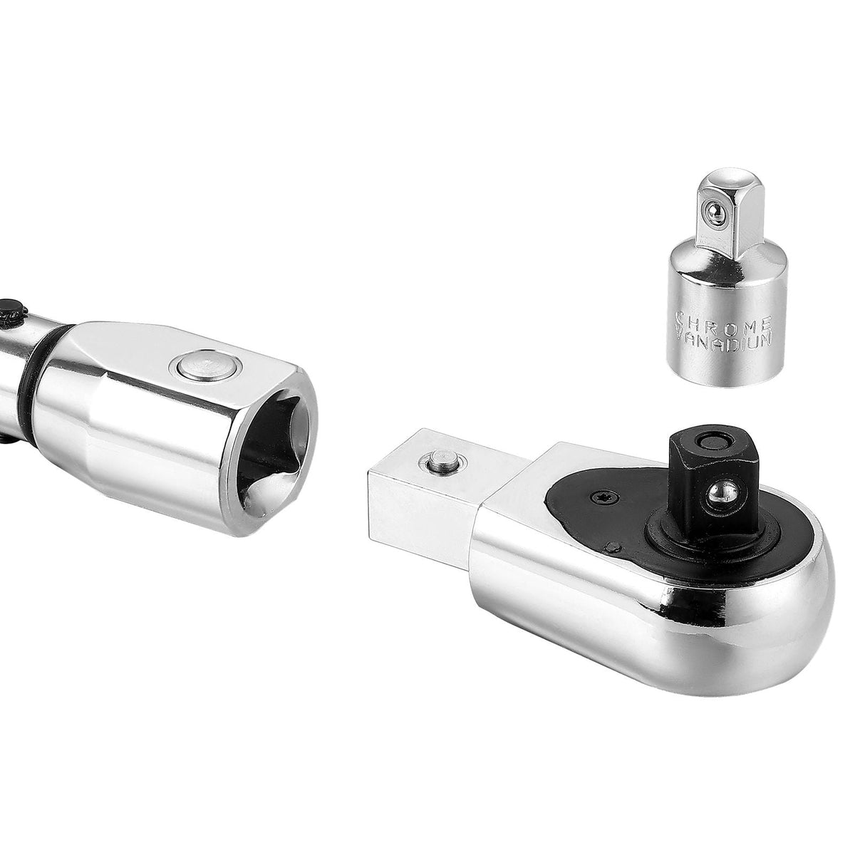 Adjustable Click Torque Wrench, 1/2 Inch Drive, 20-160 lbf-ft/27.1-216.8 N.m, Dual-direction and Dual Range Scales, 72-Tooth, ±2% Precision, with Adapter Interchangeable Jaw and Ratchet Head