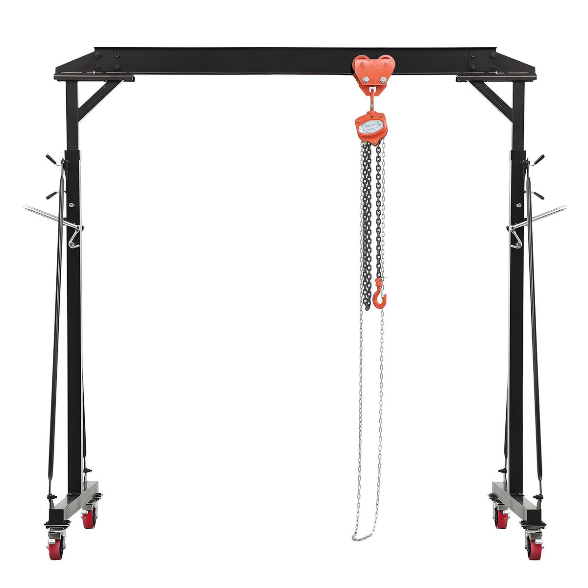 Adjustable Gantry Crane, 2200 lbs Capacity, Portable Shop Lift Hoist with 95.7-142.9 in Height Adjustable, Manual Trolley, Hoist, Sling, Shackles, Hooks, for Garage Factory Warehouse Auto Repair