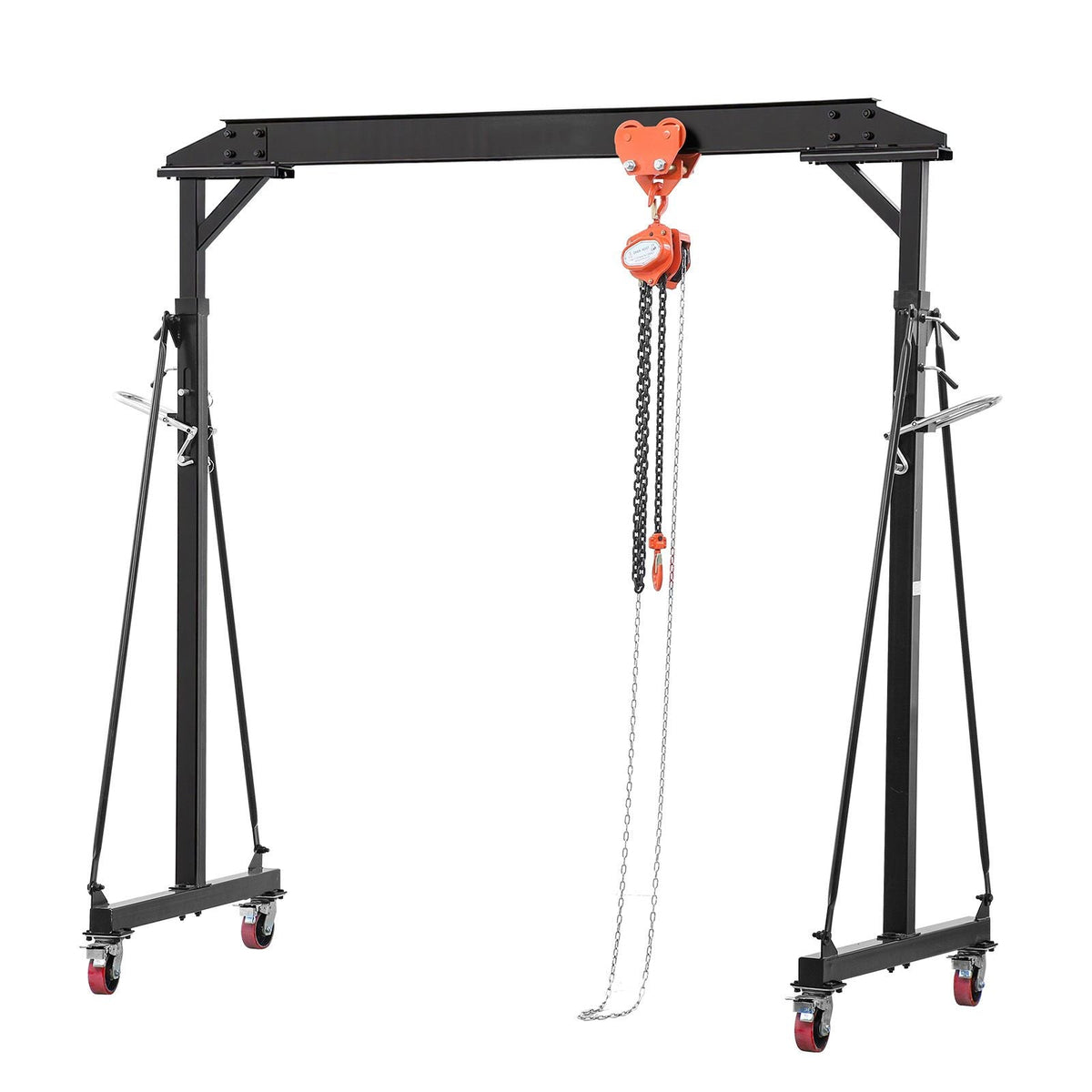 Adjustable Gantry Crane, 2200 lbs Capacity, Portable Shop Lift Hoist with 95.7-142.9 in Height Adjustable, Manual Trolley, Hoist, Sling, Shackles, Hooks, for Garage Factory Warehouse Auto Repair