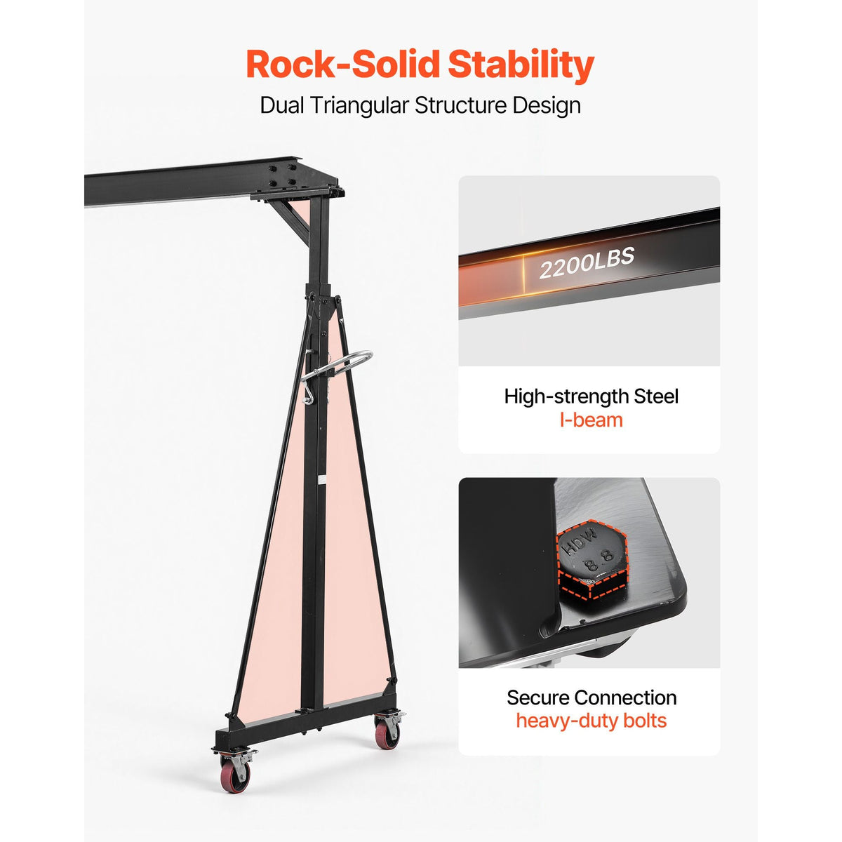 Adjustable Gantry Crane, 2200 lbs Capacity, Portable Shop Lift Hoist with 95.7" to 142.9" Height Adjustable, Locking Wheels, Steel Construction, for Factory, Warehouse, Auto Repair, Frame Only