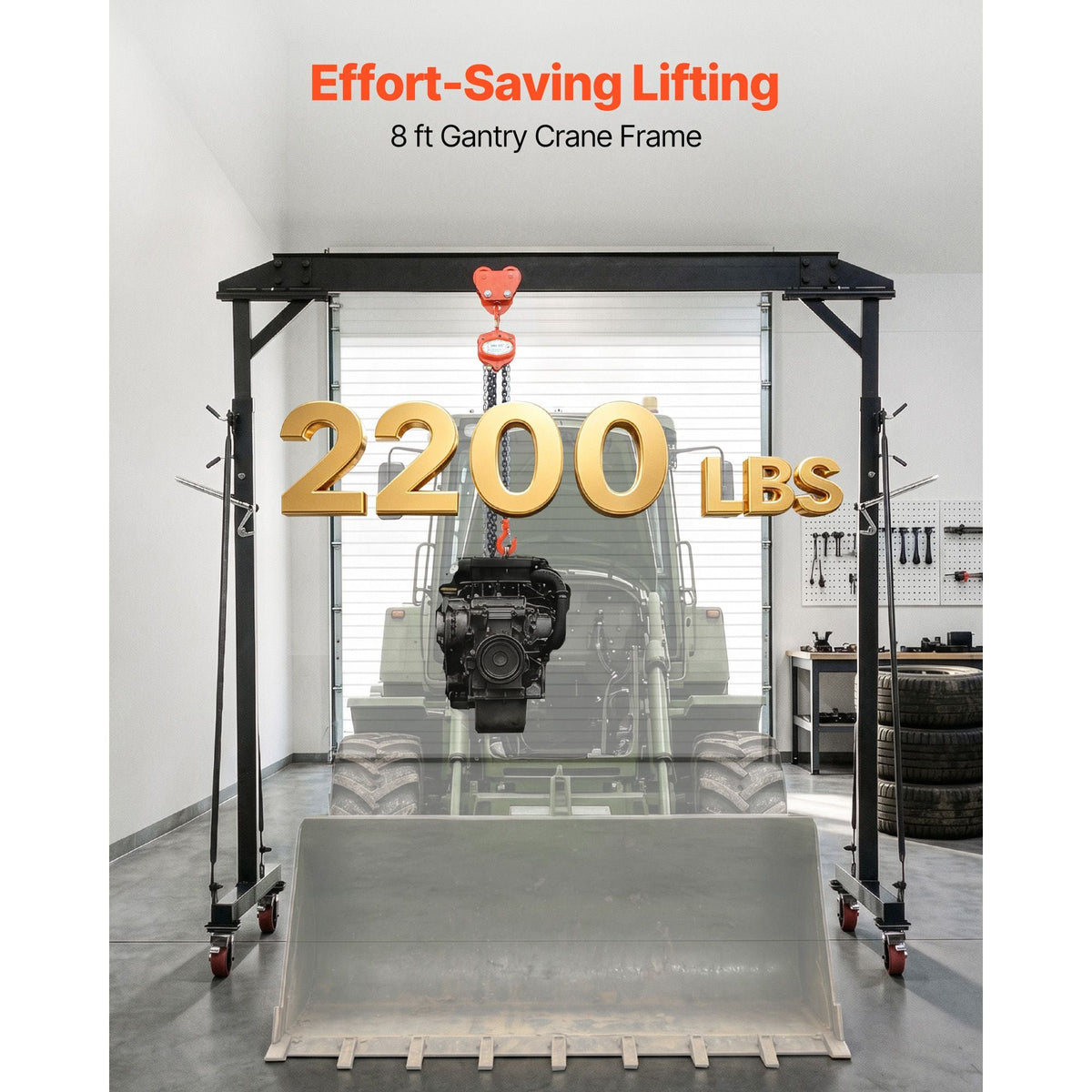 Adjustable Gantry Crane, 2200 lbs Capacity, Portable Shop Lift Hoist with 95.7" to 142.9" Height Adjustable, Locking Wheels, Steel Construction, for Factory, Warehouse, Auto Repair, Frame Only