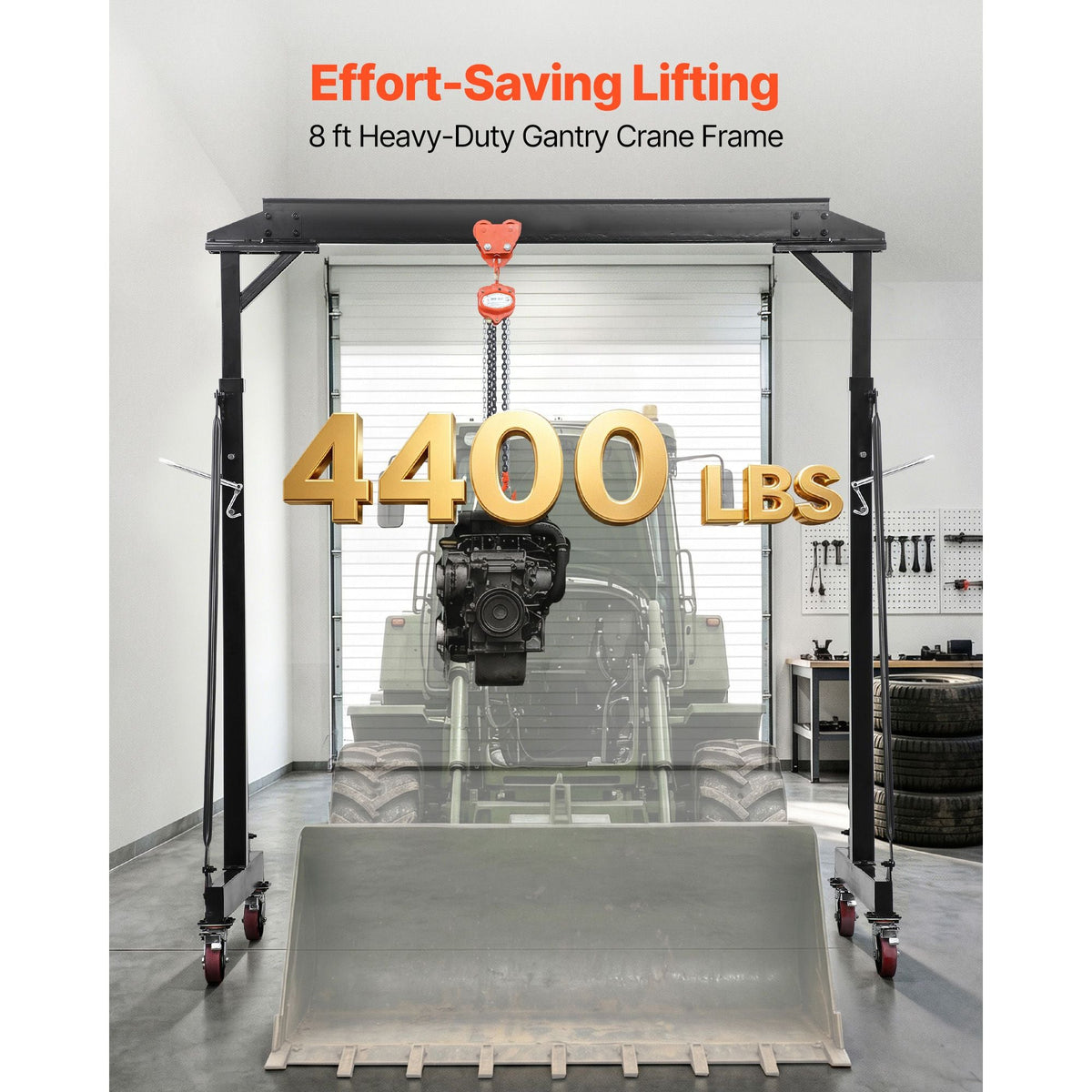 Adjustable Gantry Crane, 4400 lbs Capacity, Portable Shop Lift Hoist with 98.8" to 146.1" Height Adjustable, Locking Wheels, Steel Construction, for Factory, Warehouse, Auto Repair, Frame Only