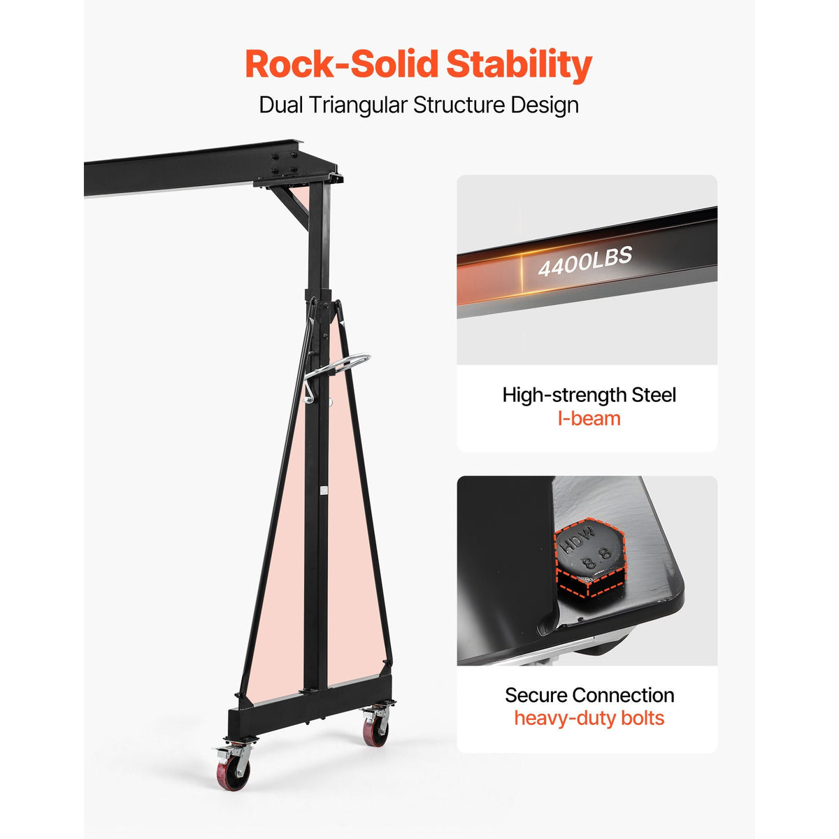 Adjustable Gantry Crane, 4400 lbs Capacity, Portable Shop Lift Hoist with 98.8" to 146.1" Height Adjustable, Locking Wheels, Steel Construction, for Factory, Warehouse, Auto Repair, Frame Only