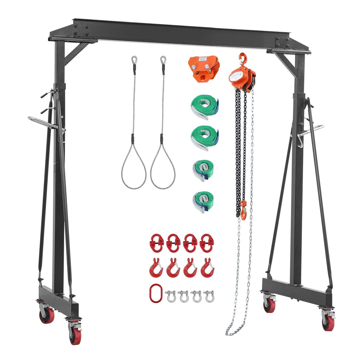 Adjustable Gantry Crane, 4400 lbs Capacity, Portable Shop Lift Hoist with 99.6-146.9 in Height Adjustable, Manual Trolley, Hoist, Sling, Shackles, Hooks, for Garage Factory Warehouse Auto Repair
