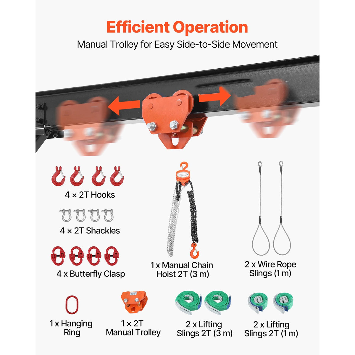 Adjustable Gantry Crane, 4400 lbs Capacity, Portable Shop Lift Hoist with 99.6-146.9 in Height Adjustable, Manual Trolley, Hoist, Sling, Shackles, Hooks, for Garage Factory Warehouse Auto Repair
