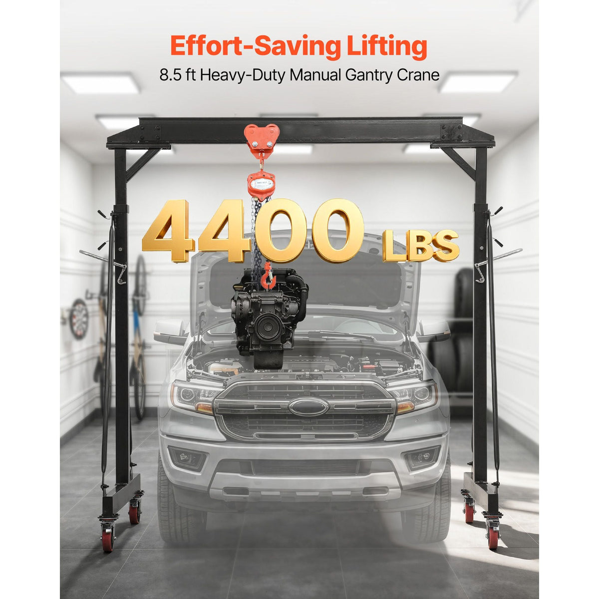 Adjustable Gantry Crane, 4400 lbs Capacity, Portable Shop Lift Hoist with 99.6-146.9 in Height Adjustable, Manual Trolley, Hoist, Sling, Shackles, Hooks, for Garage Factory Warehouse Auto Repair