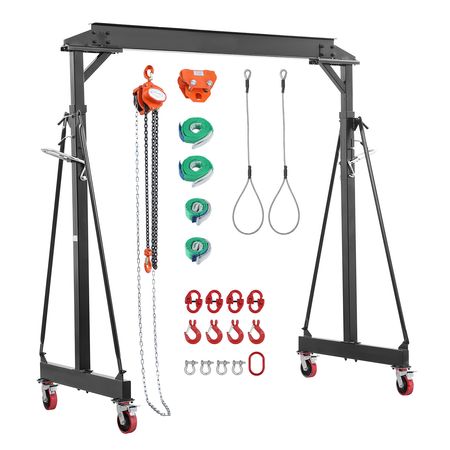 Adjustable Gantry Crane, 4400 lbs Capacity, Portable Shop Lift Hoist with 99.6-146.9 in Height Adjustable, Manual Trolley, Hoist, Sling, Shackles, Hooks, for Garage Factory Warehouse Auto Repair