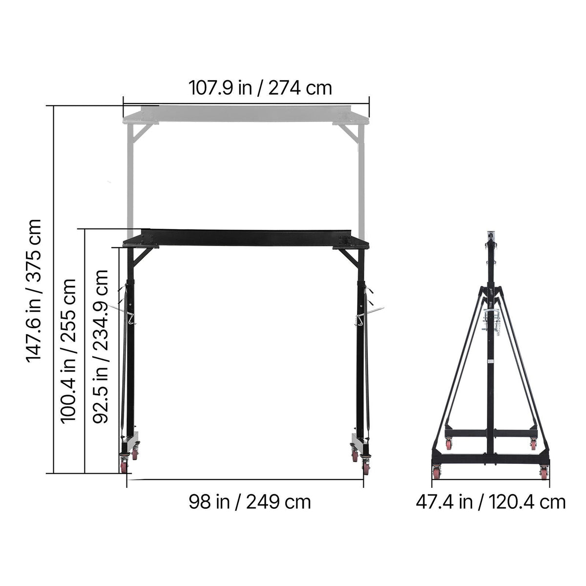 Adjustable Gantry Crane, 5000 lbs Capacity, Portable Shop Lift Hoist with 100.4-147.6 in Height Adjustable, Manual Trolley, Locking Wheels, Steel Construction, for Factory Warehouse Auto Repair