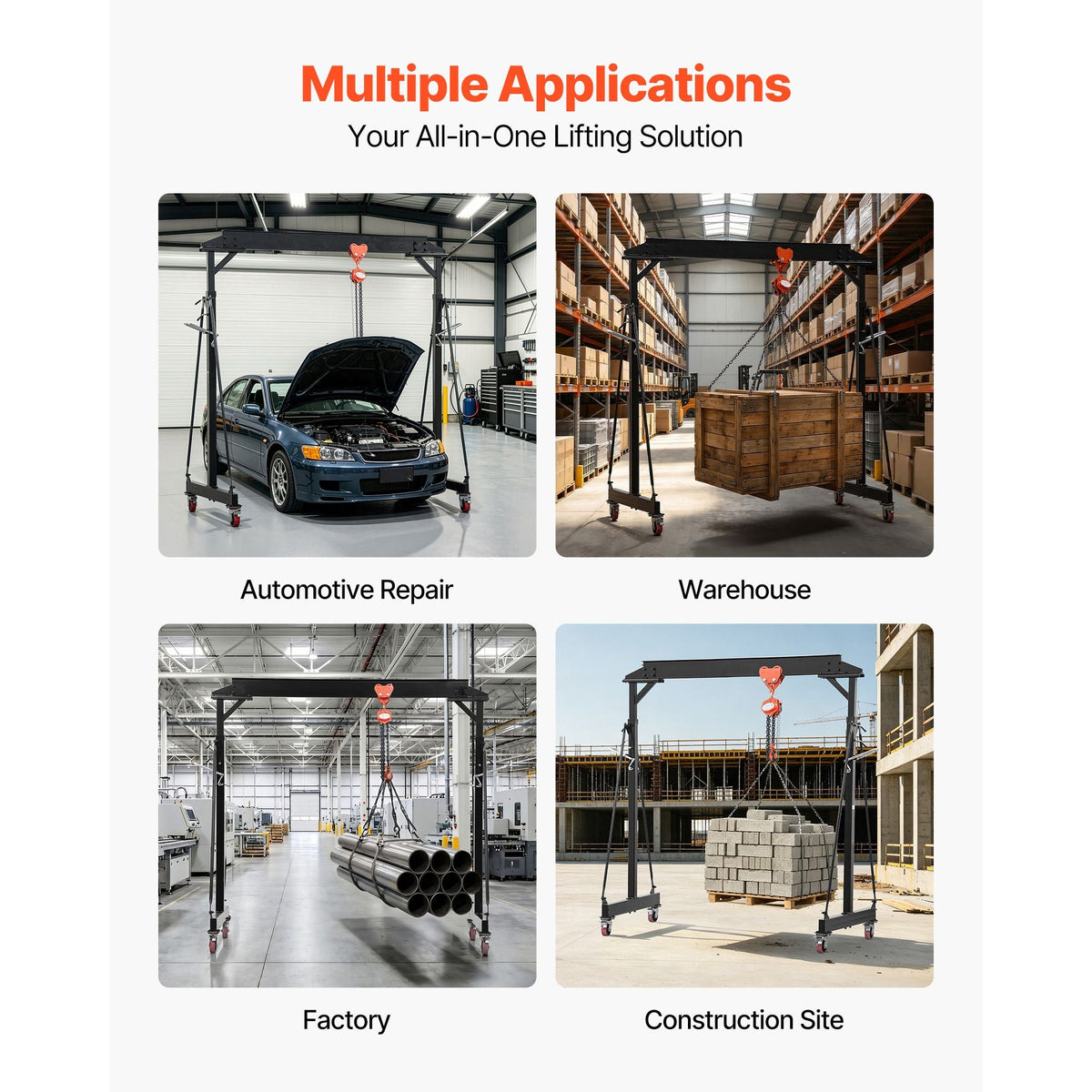 Adjustable Gantry Crane, 5000 lbs Capacity, Portable Shop Lift Hoist with 100.4-147.6 in Height Adjustable, Manual Trolley, Locking Wheels, Steel Construction, for Factory Warehouse Auto Repair