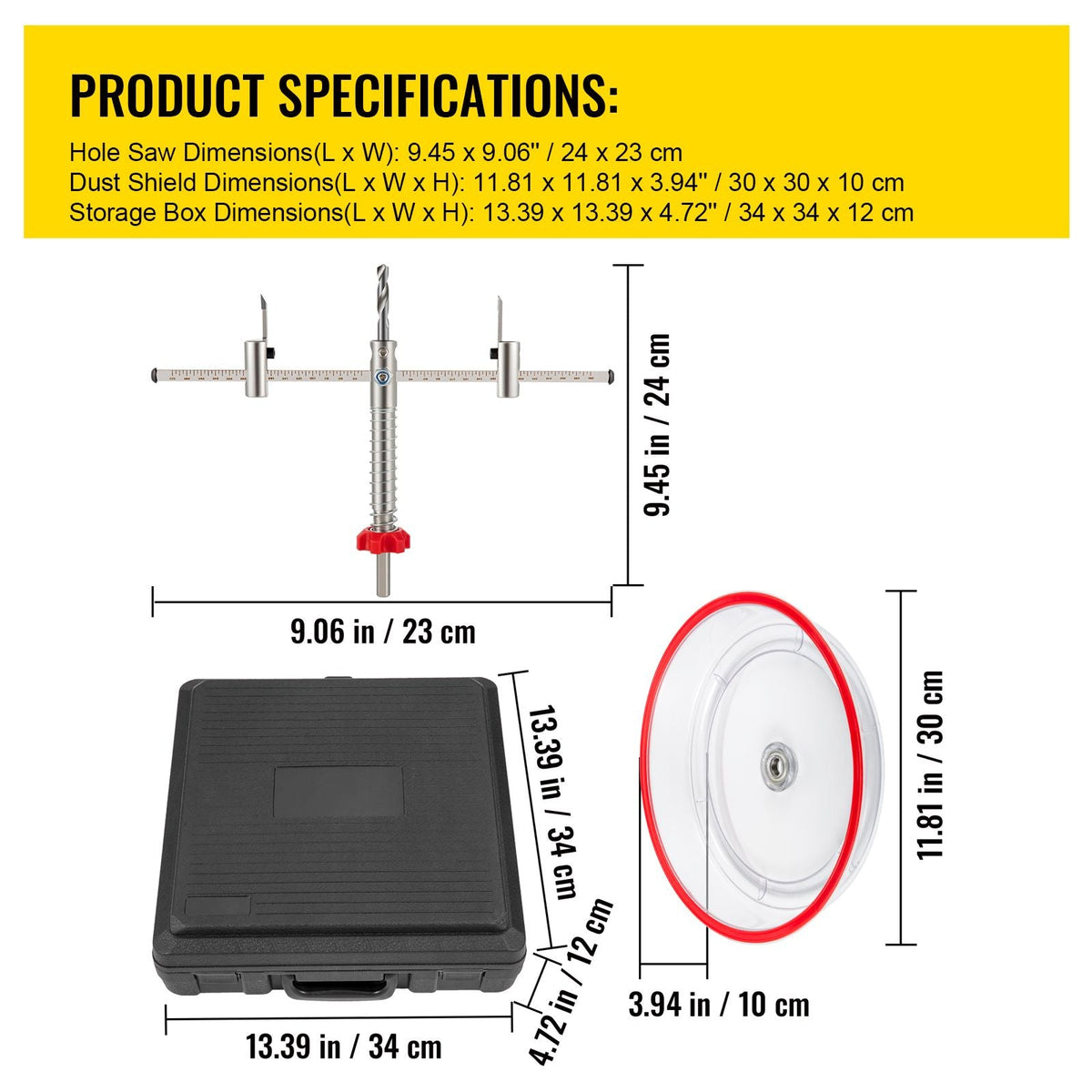 Adjustable Hole Saw Cutter Kit, 1-5/8" to 8" (40-200 mm), Two Replaceable Pilot Drill Bits, Twin Blade Recessed Hole Saw with PC Dust Shield, for Recessed Lights, Ceiling Speakers, Vent Holes