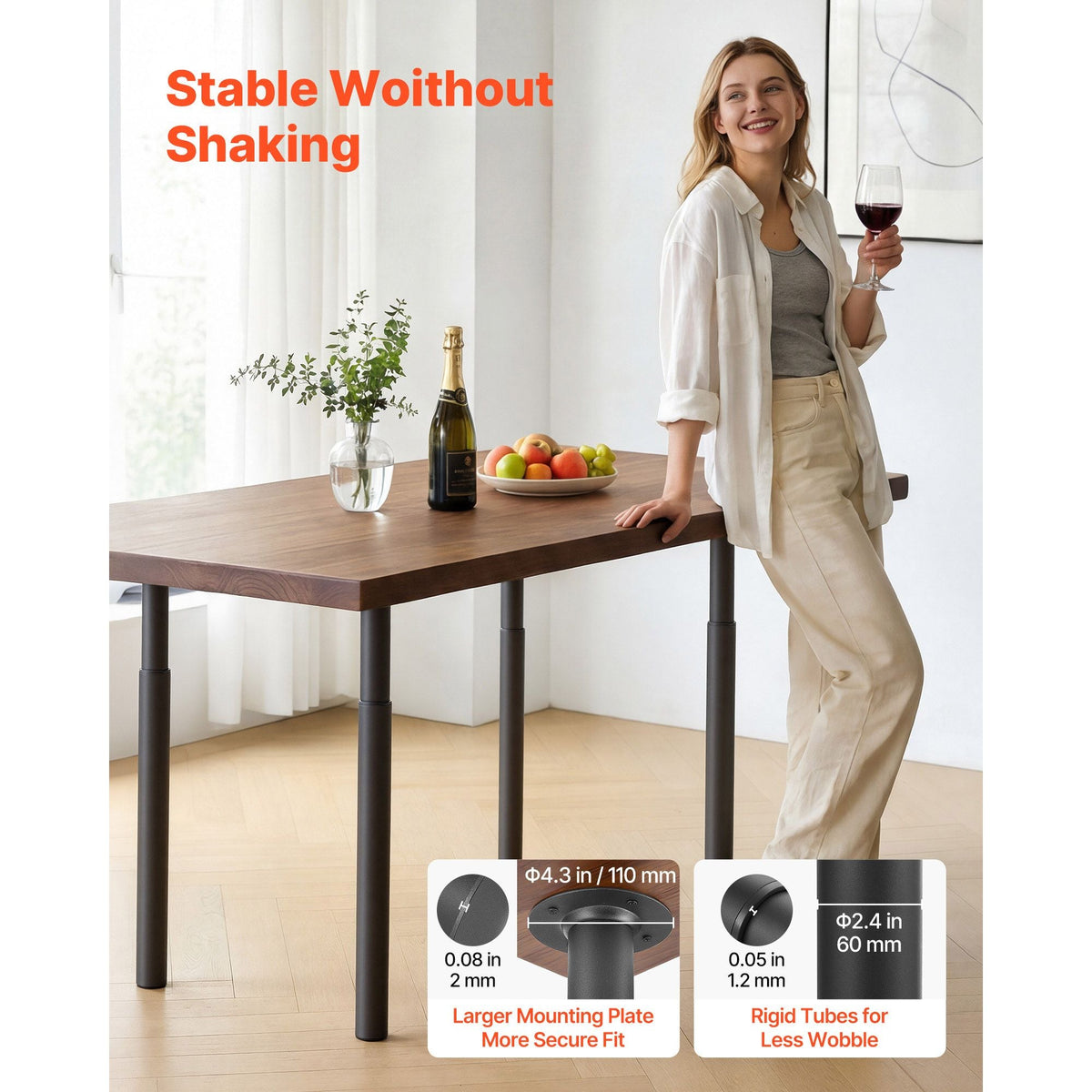 Adjustable Table Legs, 28-43.3 in Steel Furniture Legs, 1200 lbs Max Load Heavy Duty, Quick Installation, Ideal for Home Office Desk DIY, Coffee Dinner Bar Tables, Workbenches, Set of 4, Black