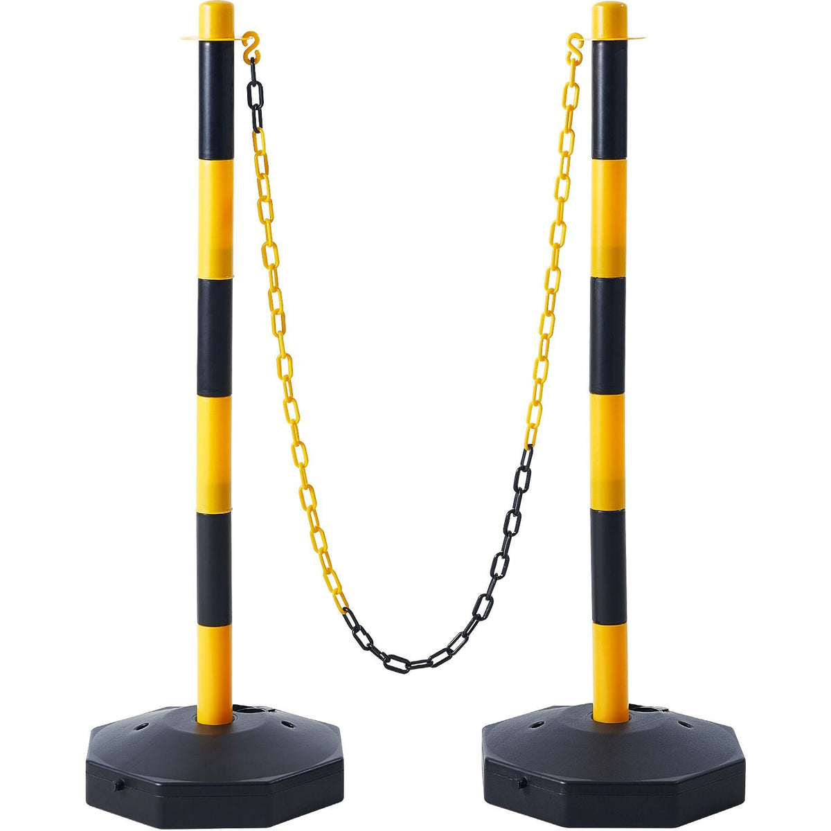 Adjustable Traffic Delineator Post Cones, 2 Pack, Traffic Safety Delineator Barrier with Fillable Base 8FT Chain, for Traffic Control Warning Parking Lot Construction Caution Roads, Yellow&Black