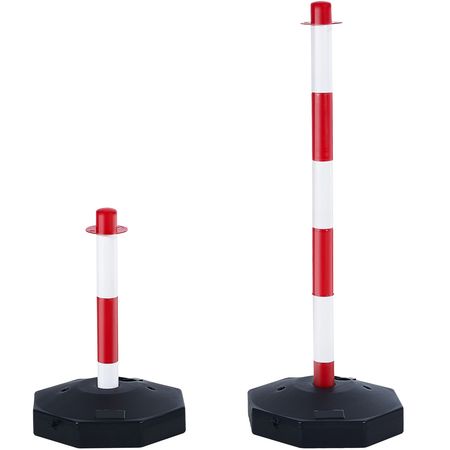 Adjustable Traffic Delineator Post Cones, 4 Pack, Traffic Safety Delineator Barrier with Fillable Base 8FT Chain, for Traffic Control Warning Parking Lot Construction Caution Roads, Red & White