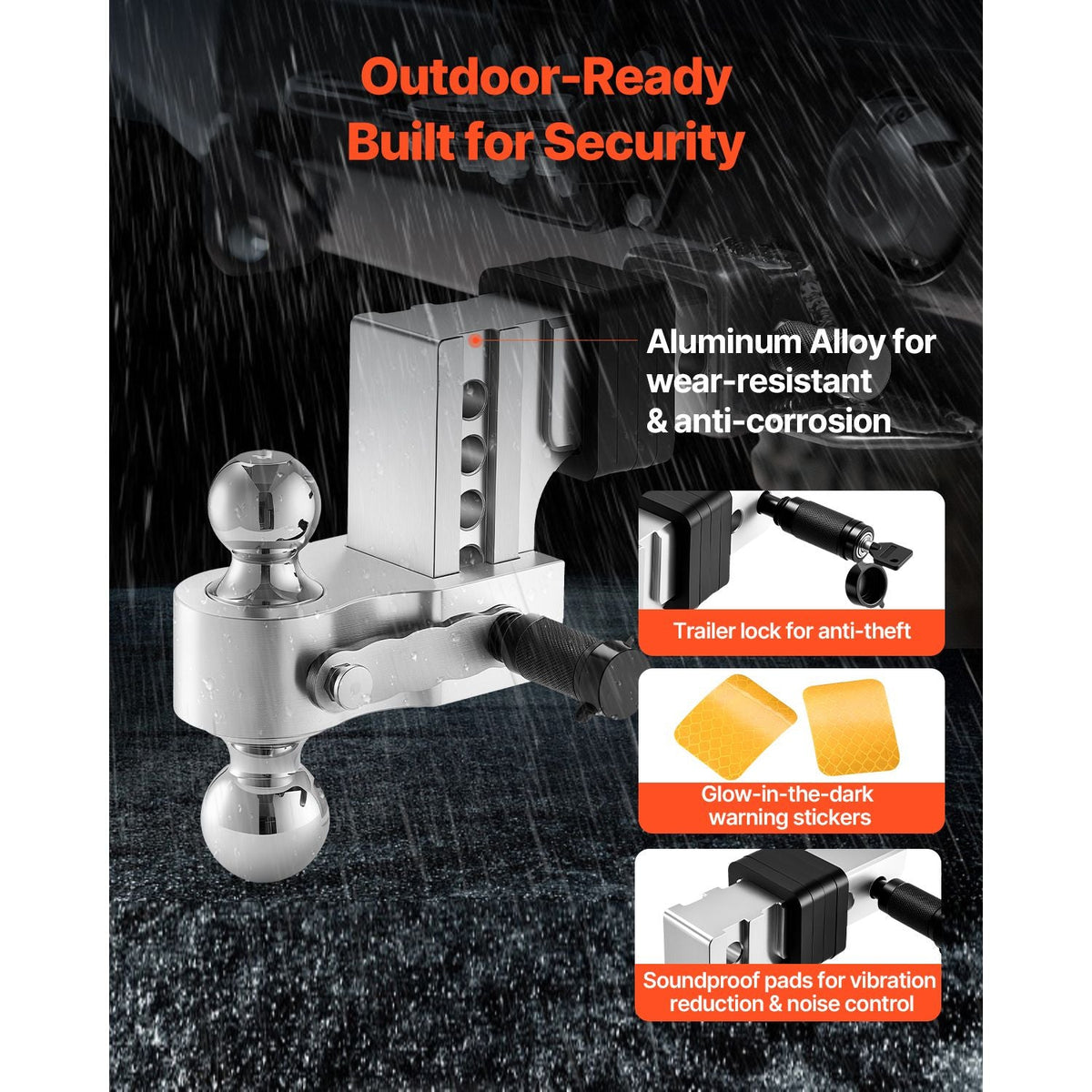 Adjustable Trailer Hitch, 4-Inch Drop Hitch Ball Mount, Fit 2.5-Inch Receiver, Heavy Duty Aluminum Alloy Tow Hitch with 2" & 2-5/16" Balls, 18500 lbs GTW, Receiver Hitch with Anti-theft Pin
