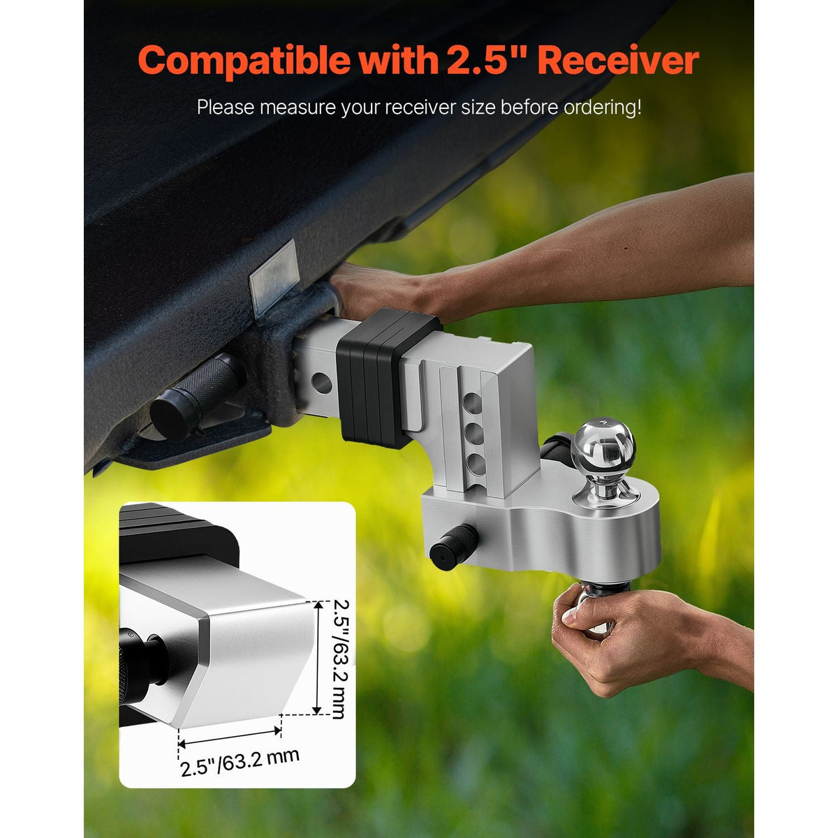 Adjustable Trailer Hitch, 4-Inch Drop Hitch Ball Mount, Fit 2.5-Inch Receiver, Heavy Duty Aluminum Alloy Tow Hitch with 2" & 2-5/16" Balls, 18500 lbs GTW, Receiver Hitch with Anti-theft Pin