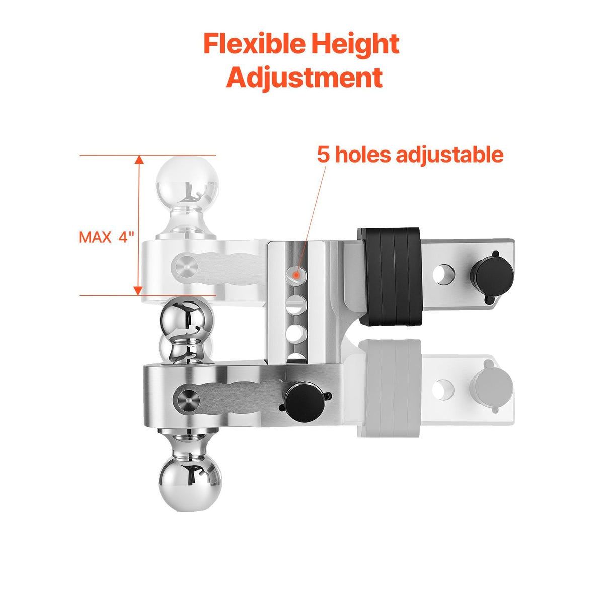 Adjustable Trailer Hitch, 4-Inch Drop Hitch Ball Mount, Fit 2.5-Inch Receiver, Heavy Duty Aluminum Alloy Tow Hitch with 2" & 2-5/16" Balls, 18500 lbs GTW, Receiver Hitch with Anti-theft Pin
