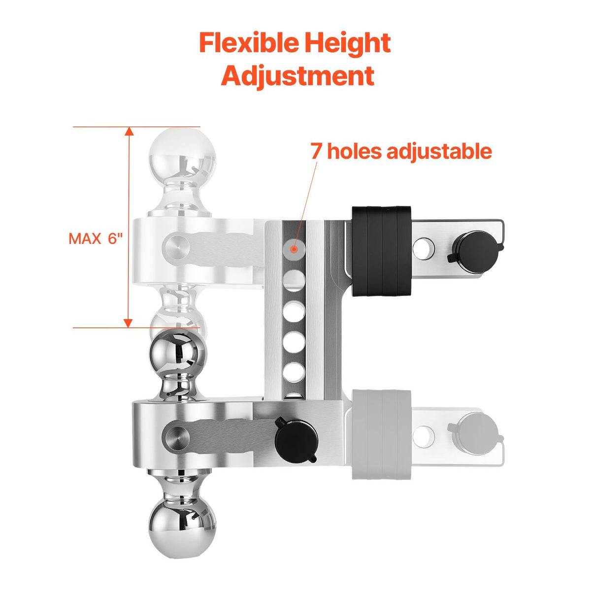 Adjustable Trailer Hitch, 6-Inch Drop Hitch, Tri-Ball Mount for 2-Inch Hitch Receiver, Trailer Ball Size 1-7/8", 2" and 2-5/16", Max 15000 lbs Ball Hitch, Towing Hitch for RVs, ATVs, and Trucks