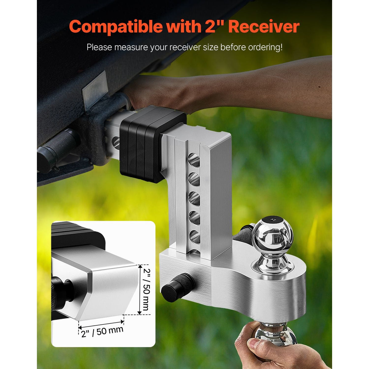 Adjustable Trailer Hitch, 6-Inch Drop Hitch, Tri-Ball Mount for 2-Inch Hitch Receiver, Trailer Ball Size 1-7/8", 2" and 2-5/16", Max 15000 lbs Ball Hitch, Towing Hitch for RVs, ATVs, and Trucks