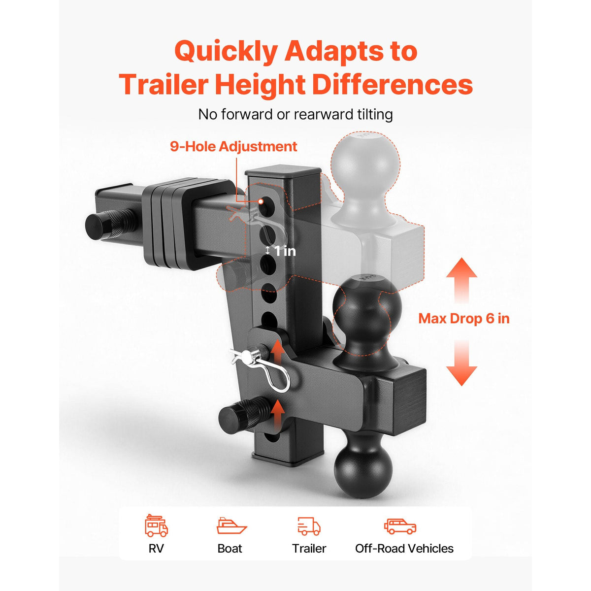 Adjustable Trailer Hitch, Fit 2 Inch Receiver, Trailer Hitch Mount with 2 Inch & 2-5/16 Inch Balls, 15000 lbs GTW, 6 Inch Drop, Towing Ball Mounts for RVs, Off-Road Vehicles and Trucks, Black