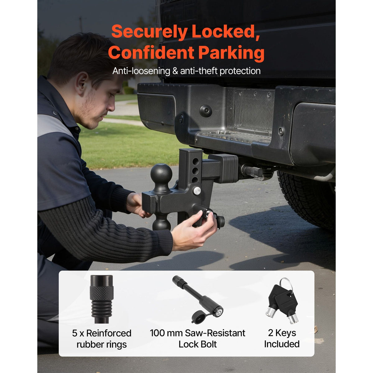 Adjustable Trailer Hitch, Fit 2 Inch Receiver, Trailer Hitch Mount with 2 Inch & 2-5/16 Inch Balls, 15000 lbs GTW, 6 Inch Drop, Towing Ball Mounts for RVs, Off-Road Vehicles and Trucks, Black