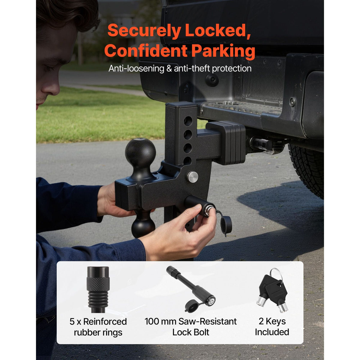 Adjustable Trailer Hitch, Fit 2 Inch Receiver, Trailer Hitch Mount with 2 Inch & 2-5/16 Inch Balls, 18500 lbs GTW, 8 Inch Drop, Towing Ball Mounts for RVs, Off-Road Vehicles and Trucks, Black