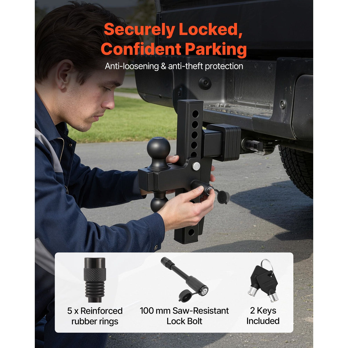 Adjustable Trailer Hitch, Fit 2.5 Inch Receiver, Trailer Hitch Mount with 2 Inch & 2-5/16 Inch Balls, 18500 lbs GTW, 10 Inch Drop, Towing Ball Mounts for RVs, Off-Road Vehicles and Trucks, Black