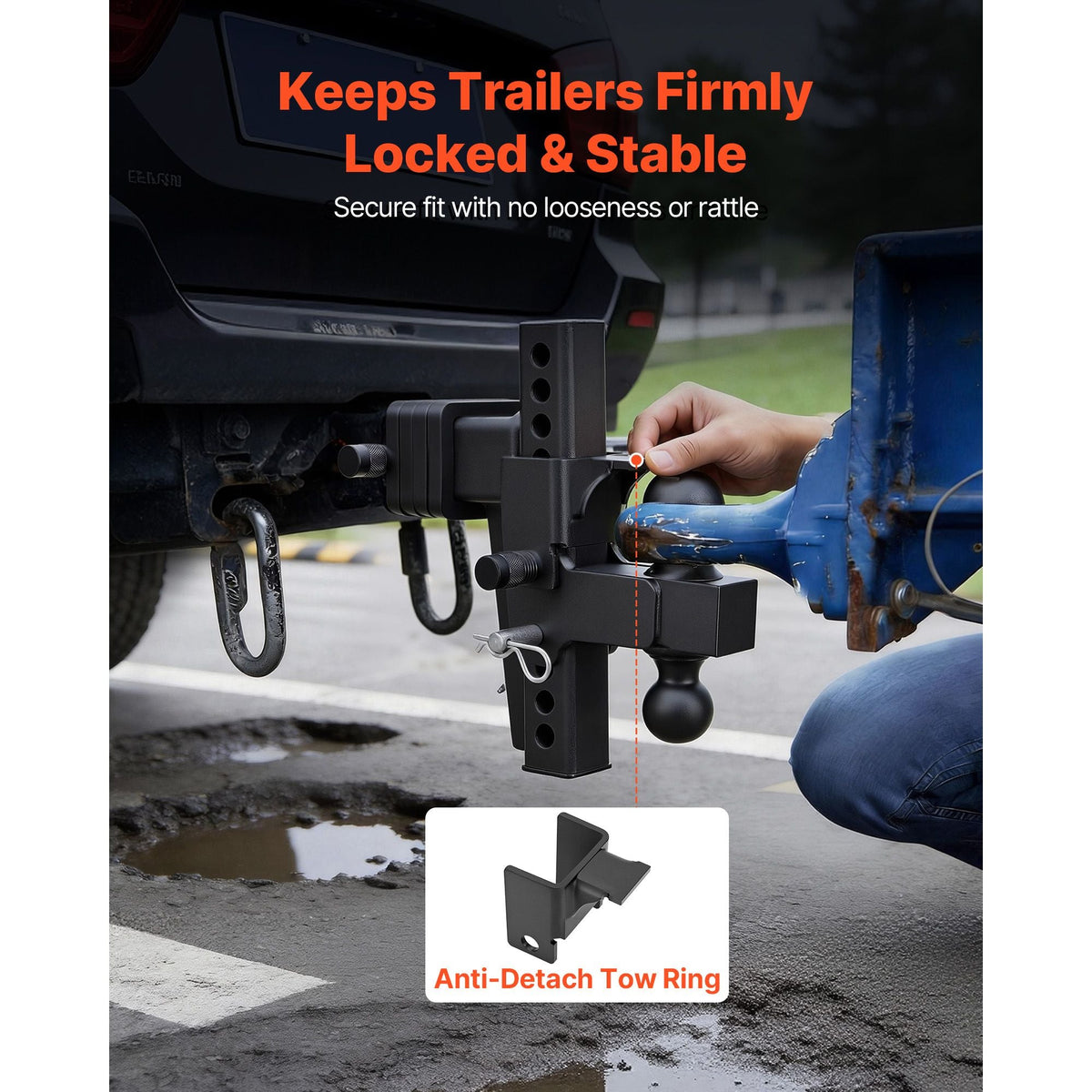 Adjustable Trailer Hitch, Fit 2.5 Inch Receiver, Trailer Hitch Mount with 2 Inch & 2-5/16 Inch Balls, 21000 lbs GTW, 9 Inch Drop, Towing Ball Mounts for RVs, Off-Road Vehicles and Trucks, Black