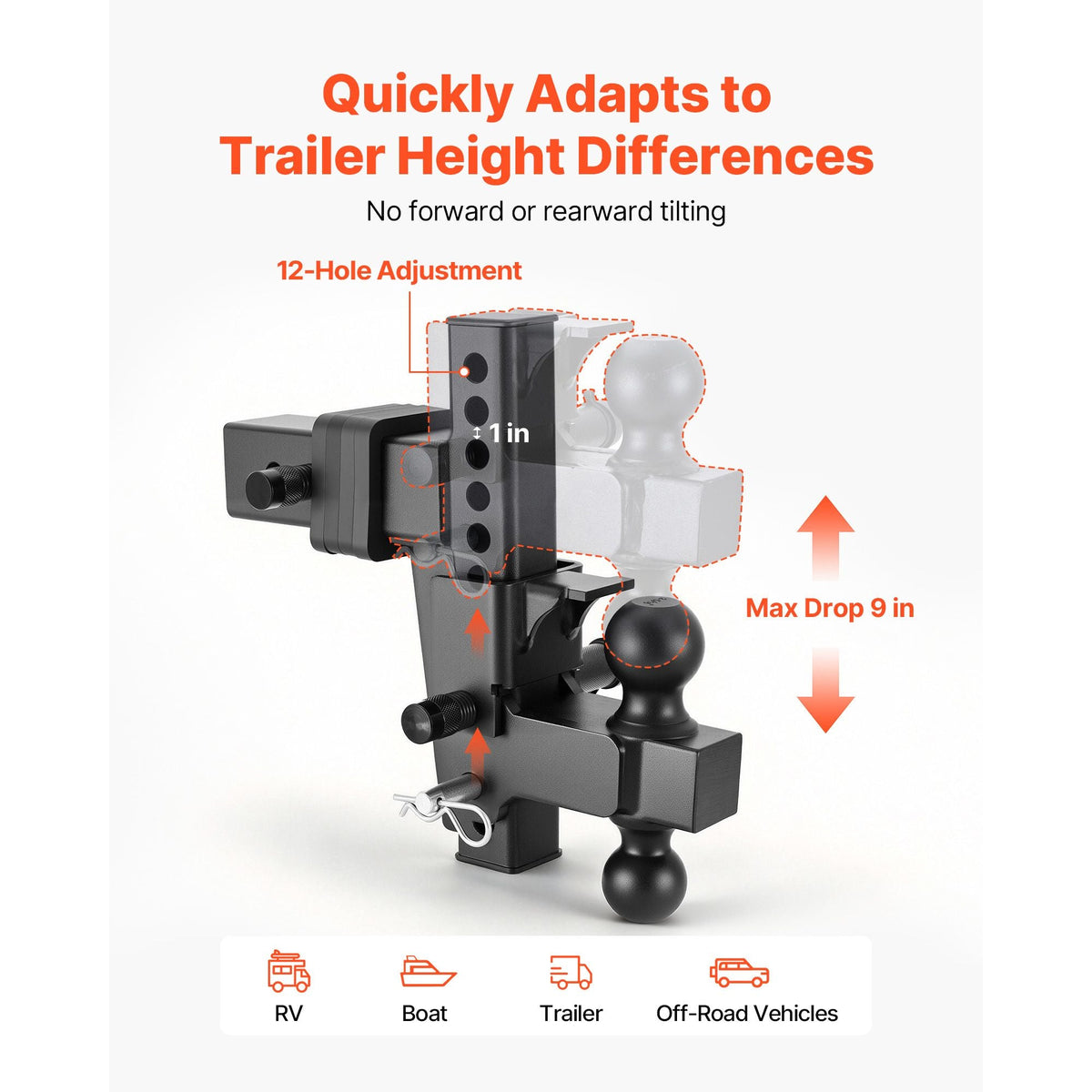 Adjustable Trailer Hitch, Fit 2.5 Inch Receiver, Trailer Hitch Mount with 2 Inch & 2-5/16 Inch Balls, 21000 lbs GTW, 9 Inch Drop, Towing Ball Mounts for RVs, Off-Road Vehicles and Trucks, Black