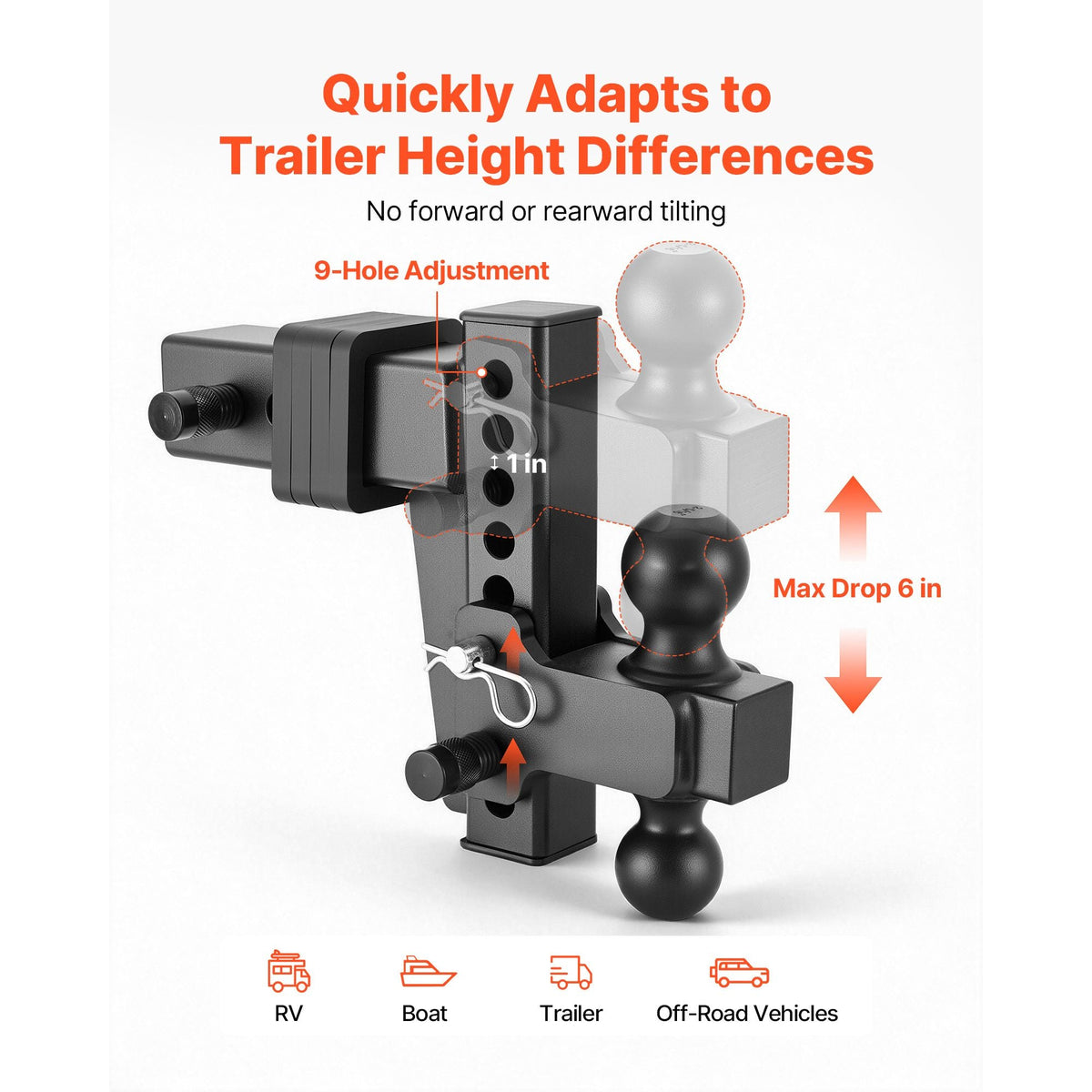 Adjustable Trailer Hitch, Fit 2.5 Inch Receiver, Trailer Hitch Mount with 2 Inch & 2-5/16 Inch Balls, 28000 lbs GTW, 6 Inch Drop, Towing Ball Mounts for RVs, Off-Road Vehicles and Trucks, Black