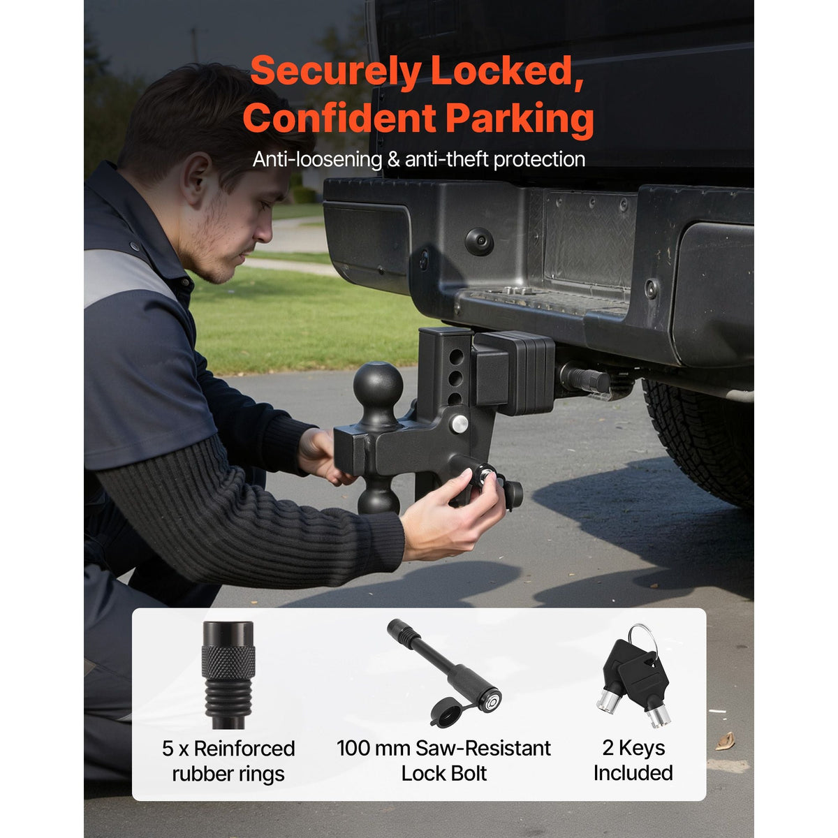 Adjustable Trailer Hitch, Fit 2.5 Inch Receiver, Trailer Hitch Mount with 2 Inch & 2-5/16 Inch Balls, 28000 lbs GTW, 6 Inch Drop, Towing Ball Mounts for RVs, Off-Road Vehicles and Trucks, Black