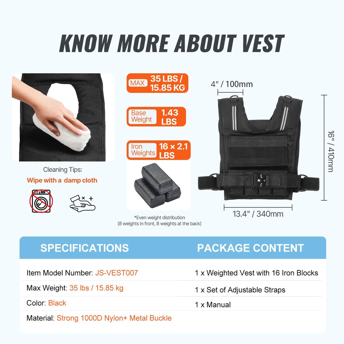 Adjustable Weighted Vest, 35lb Weight Vest with Iron Weights, Shoulder Pad, and Reflective Stripe, Body Weight Vest Exercise Set for Men Women, Workout Equipment for Strength Training Running