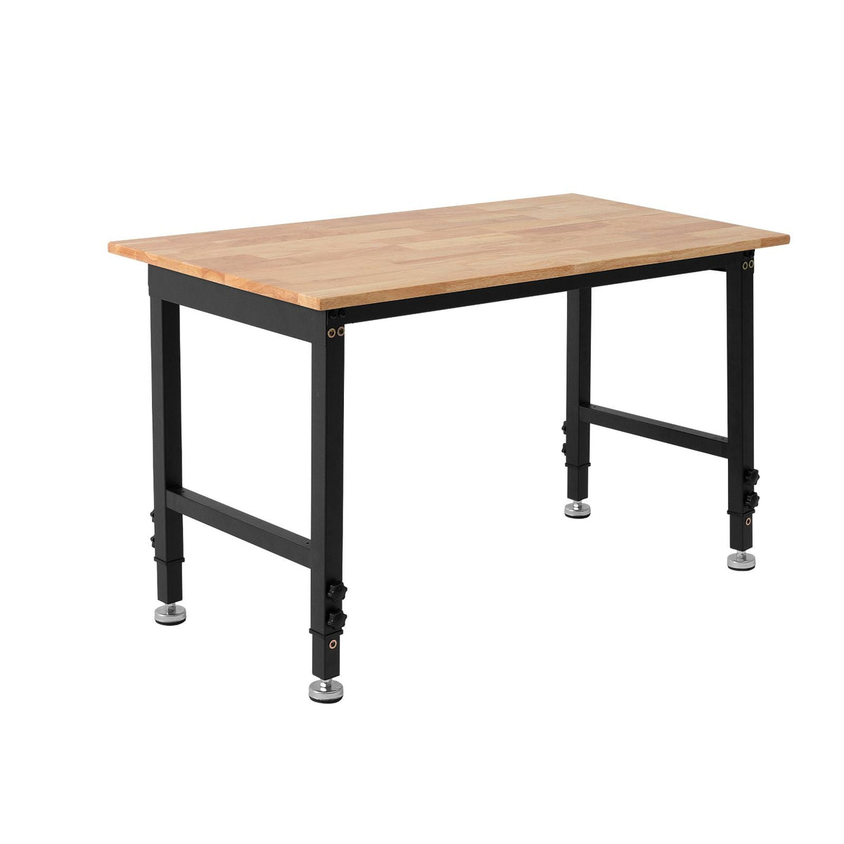 Adjustable Workbench, 1500 lbs Capacity, 48 x 24 Inch Oak Wood Top Workbench with 26.3-40.2 Inch Height Adjustment, Heavy-Duty Hardwood Worktable for Garage, Workshop, Home, Office, Commercial