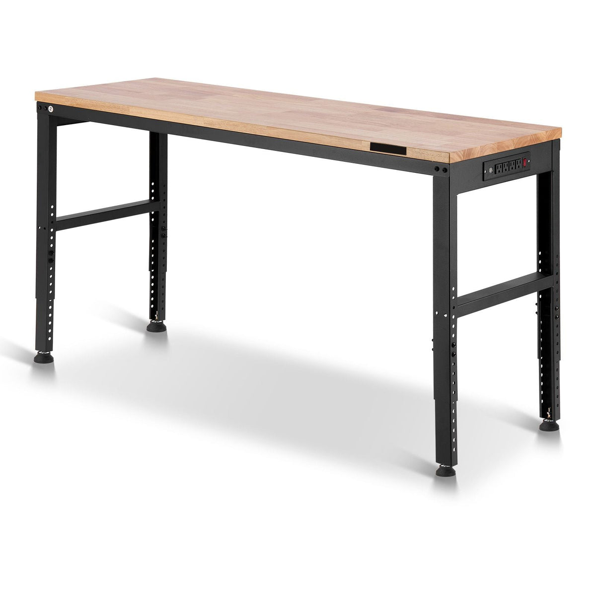 Adjustable Workbench, 2000 lbs Capacity, 61 x 20-inch Heavy Duty Work Bench with 27.1-36 Inches Height Adjustment, Garage Workbench with Power Outlets, Suitable for Office, Garage, Workshop