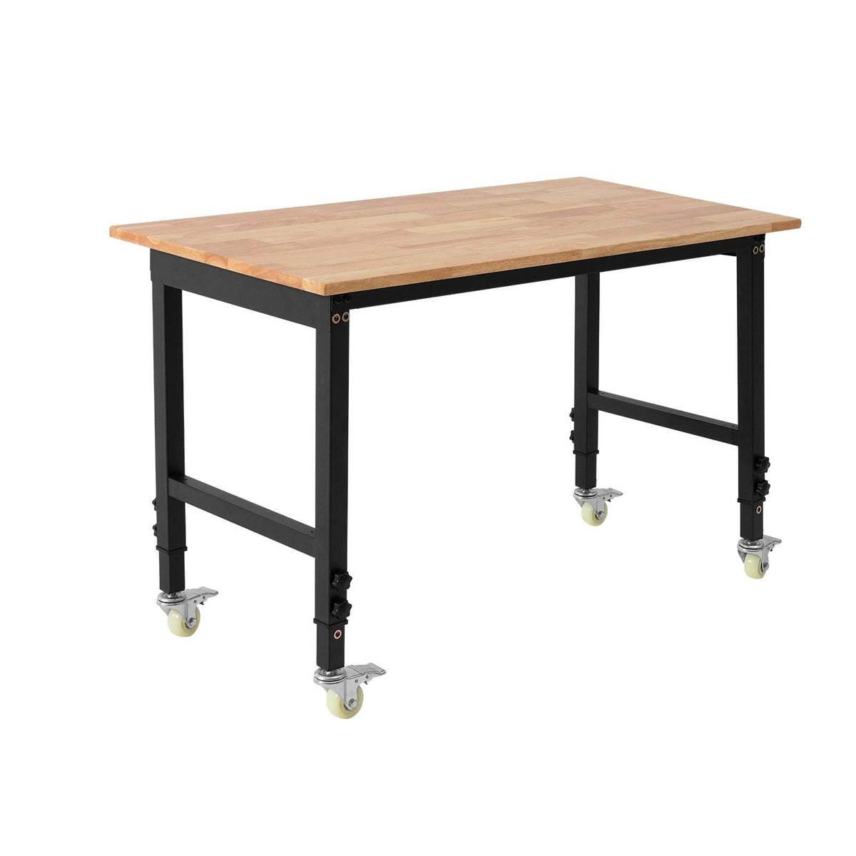 Adjustable Workbench on Wheels, 1500 lbs Capacity, 48 x 24 Inch Oak Wood Top Workbench with 28.5-42.3 Inch Height Adjustment, Heavy-Duty Hardwood Worktable for Garage, Workshop, Home, Office