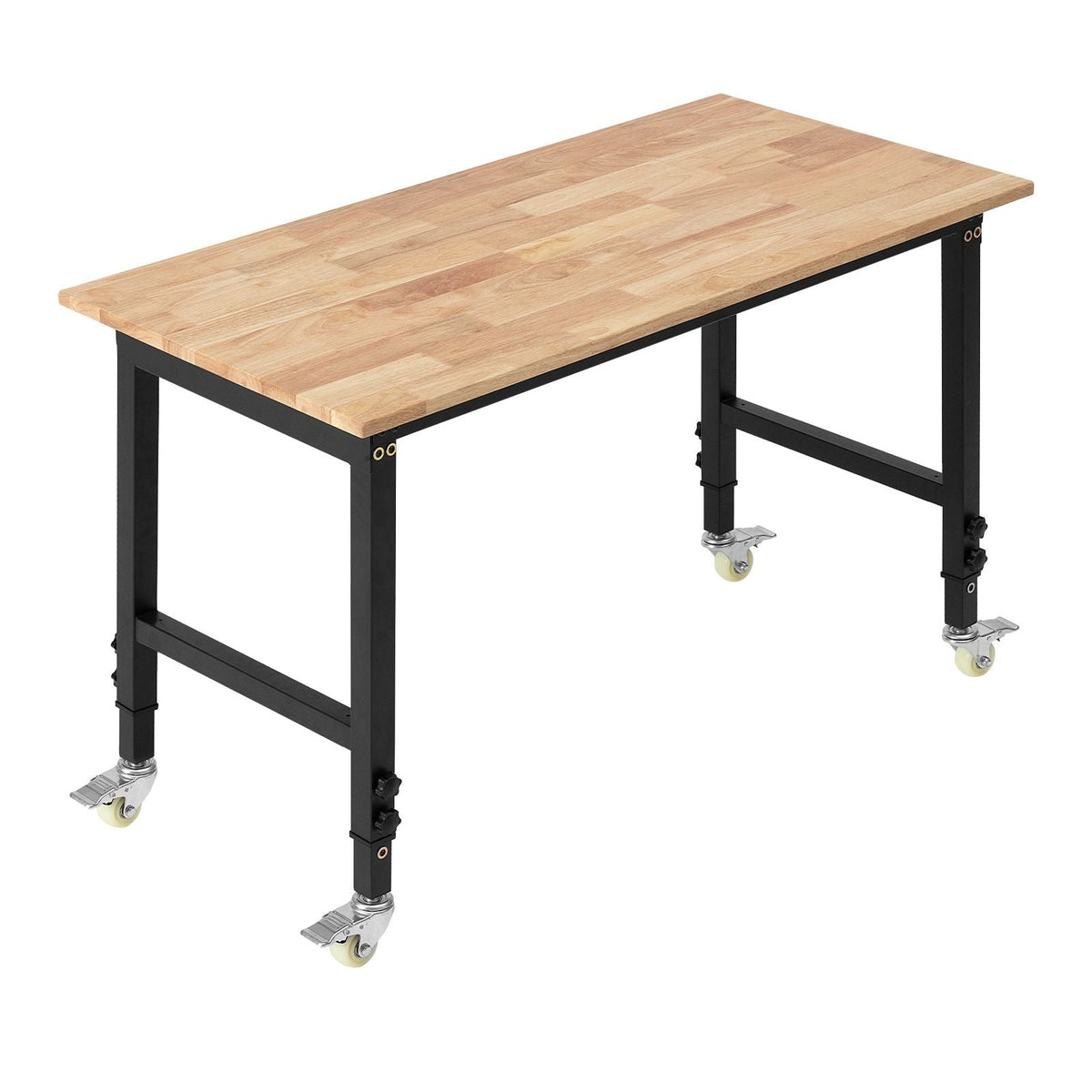 Adjustable Workbench on Wheels, 1500 lbs Capacity, 48 x 24 Inch Oak Wood Top Workbench with 28.5-42.3 Inch Height Adjustment, Heavy-Duty Hardwood Worktable for Garage, Workshop, Home, Office
