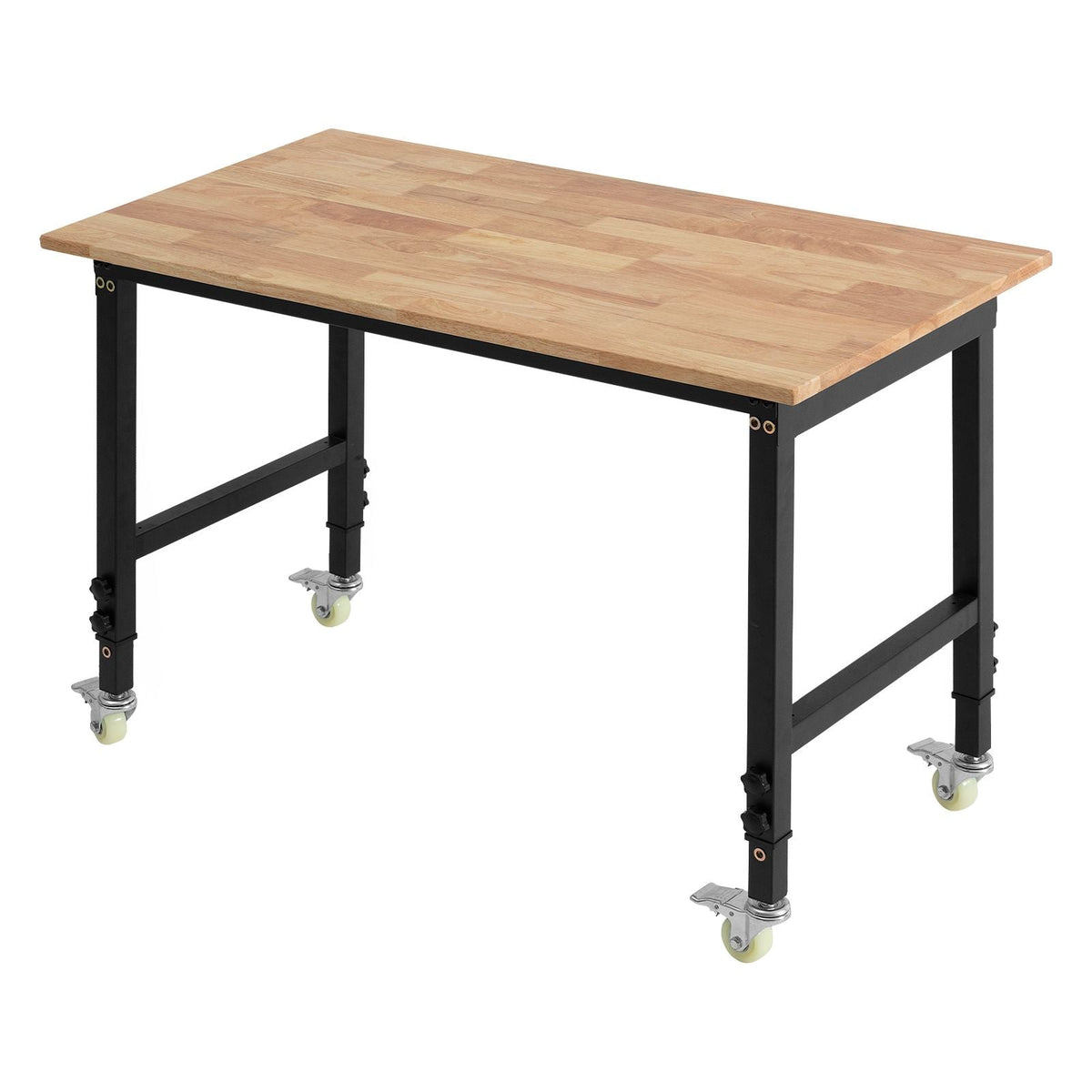Adjustable Workbench on Wheels, 1500 lbs Capacity, 48 x 24 Inch Oak Wood Top Workbench with 28.5-42.3 Inch Height Adjustment, Heavy-Duty Hardwood Worktable for Garage, Workshop, Home, Office