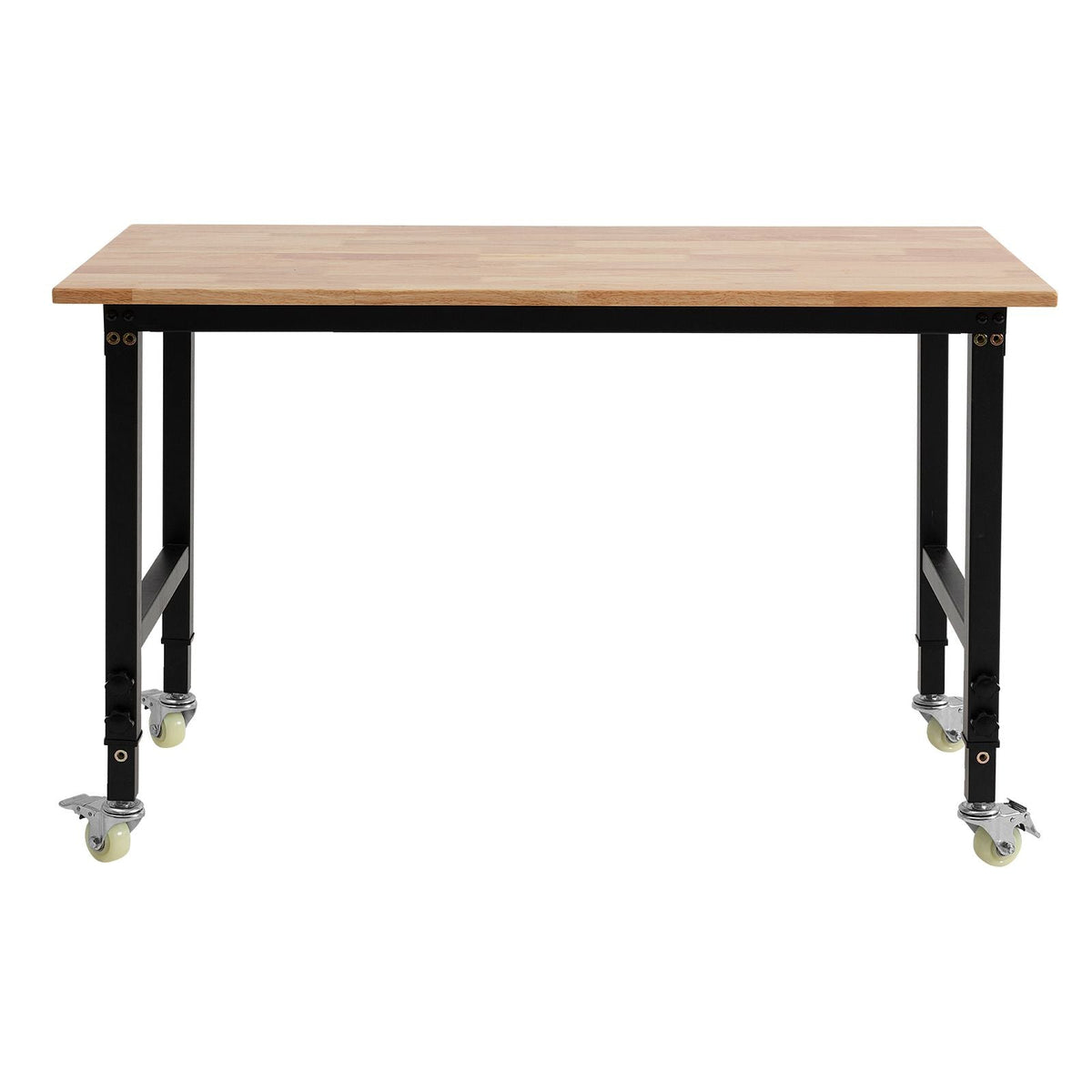 Adjustable Workbench on Wheels, 1500 lbs Capacity, 48 x 24 Inch Oak Wood Top Workbench with 28.5-42.3 Inch Height Adjustment, Heavy-Duty Hardwood Worktable for Garage, Workshop, Home, Office