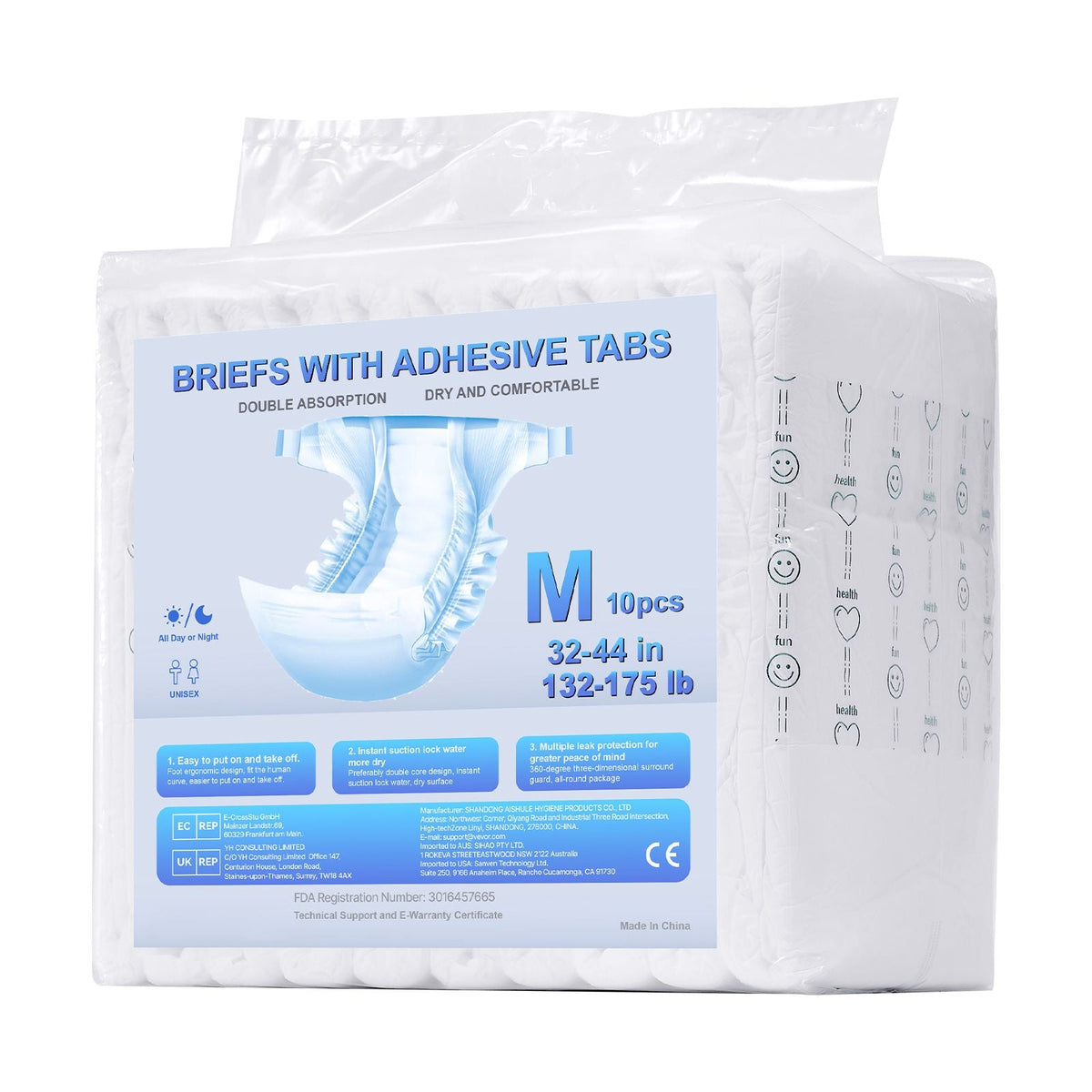 Adult Briefs with Tabs, Super Absorbent Incontinence Briefs for Men and Women, Disposable Adult Diapers with Leakproof 3D Surround Guard & Wetness Indicator - M Size, 40 Count (4 Packs of 10)