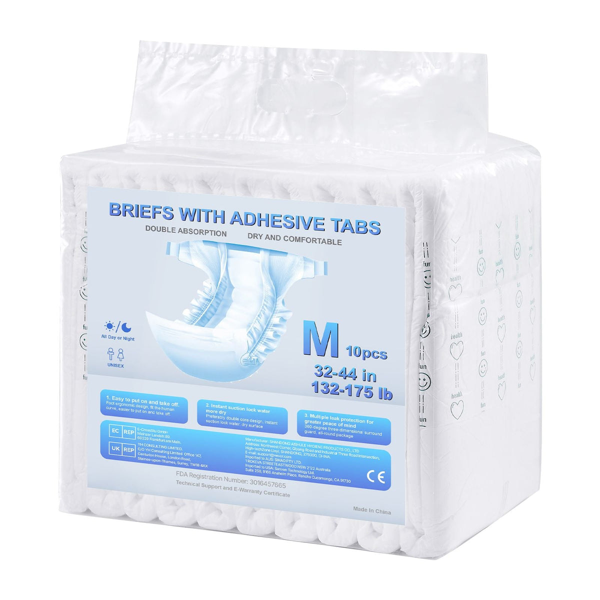 Adult Briefs with Tabs, Super Absorbent Incontinence Briefs for Men and Women, Disposable Adult Diapers with Leakproof 3D Surround Guard & Wetness Indicator - M Size, 40 Count (4 Packs of 10)
