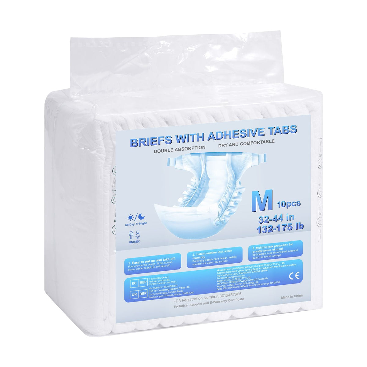 Adult Briefs with Tabs, Super Absorbent Incontinence Briefs for Men and Women, Disposable Adult Diapers with Leakproof 3D Surround Guard & Wetness Indicator - M Size, 40 Count (4 Packs of 10)