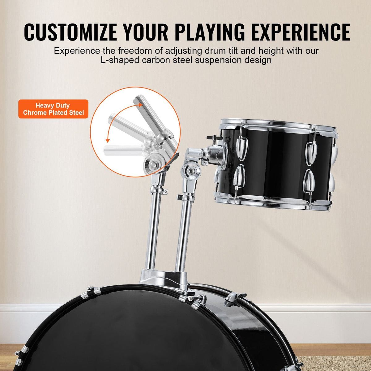 Adult Drum Set, 5-Piece, 22 inches Complete Full Size Drum Kit with Bass Toms Snare Floor Drum Adjustable Throne Stands Cymbal Hi-Hat Pedal and Drumsticks, Beginner Drum Kit for Adults, Black