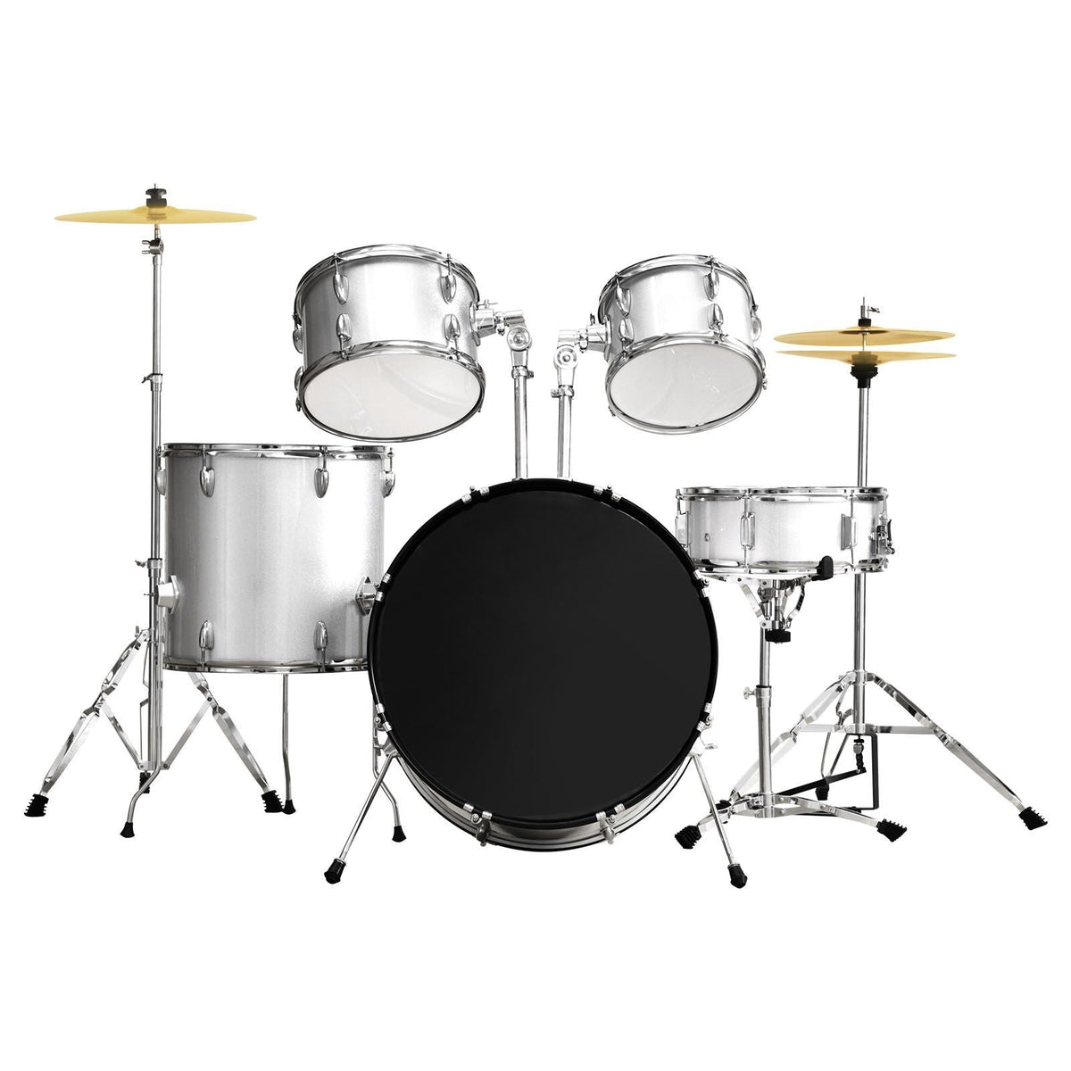 Adult Drum Set, 5-Piece, 22 inches Complete Full Size Drum Kit with Bass Toms Snare Floor Drum Adjustable Throne Stands Cymbal Hi-Hat Pedal and Drumsticks, Beginner Drum Kit for Adults, Silver