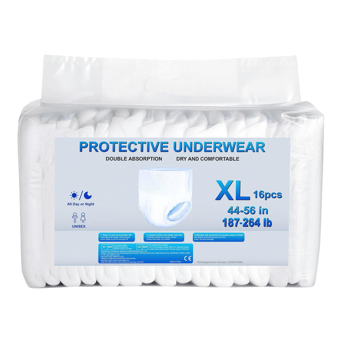Adult Incontinence Underwear, High Absorbent Protective Underwear for Men & Women, Disposable Adult Pull-ups Diaper with Leakproof Leg Cuff & Wetness Indicator - XL Size, 64 Count (4 Pack of 16)