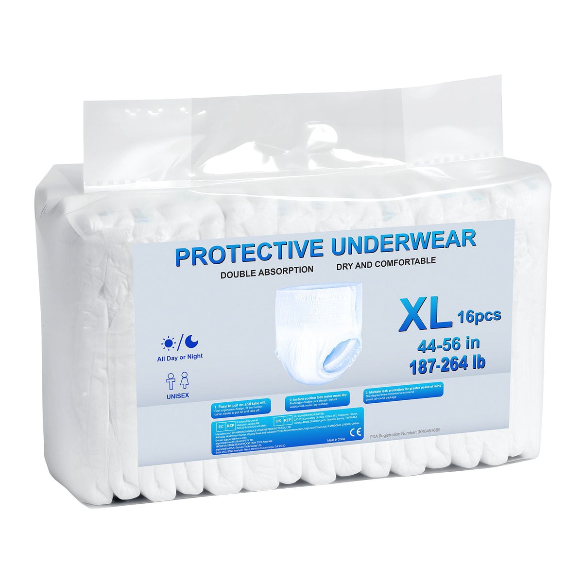 Adult Incontinence Underwear, High Absorbent Protective Underwear for Men & Women, Disposable Adult Pull-ups Diaper with Leakproof Leg Cuff & Wetness Indicator - XL Size, 64 Count (4 Pack of 16)