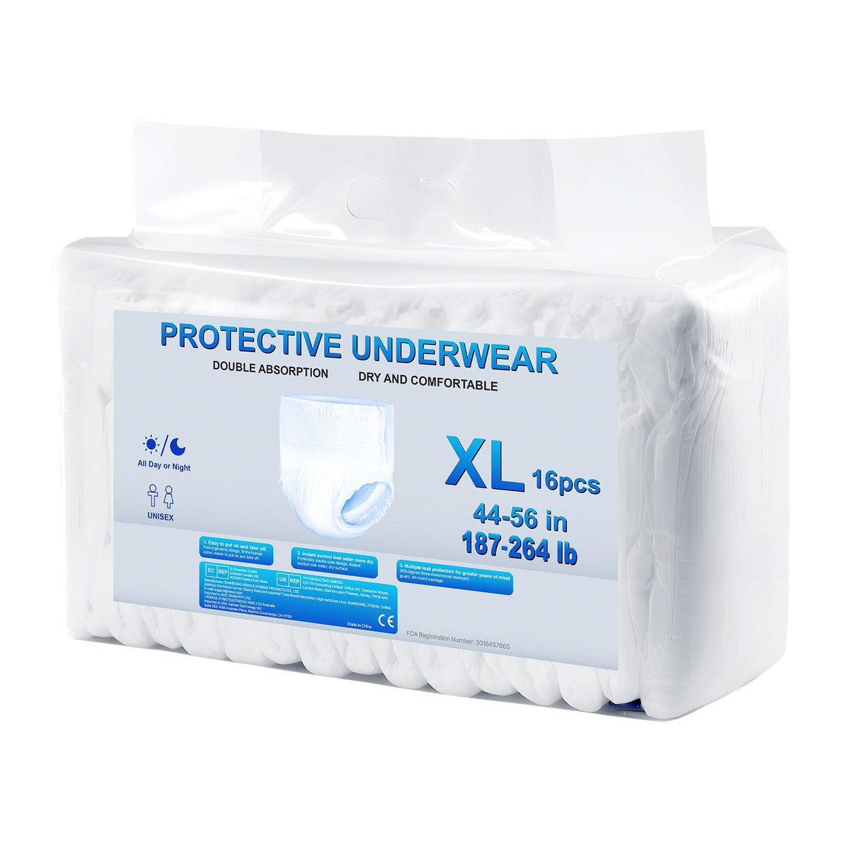 Adult Incontinence Underwear, High Absorbent Protective Underwear for Men & Women, Disposable Adult Pull-ups Diaper with Leakproof Leg Cuff & Wetness Indicator - XL Size, 64 Count (4 Pack of 16)