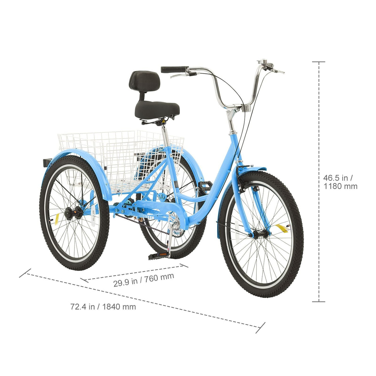 Adult Tricycles Bike, 24 Inch Three-Wheeled Bicycles, 3 Wheel Bikes Trikes, Carbon Steel Cruiser Bike with Basket & Adjustable Seat, Picnic Shopping Tricycles for Seniors, Women, Men (Blue)