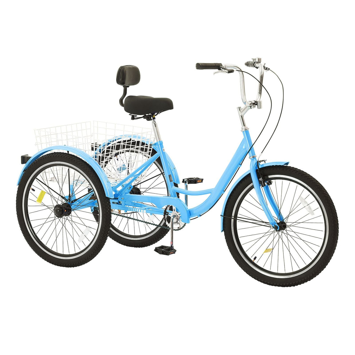 Adult Tricycles Bike, 24 Inch Three-Wheeled Bicycles, 3 Wheel Bikes Trikes, Carbon Steel Cruiser Bike with Basket & Adjustable Seat, Picnic Shopping Tricycles for Seniors, Women, Men (Blue)