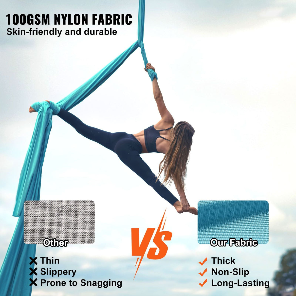 Aerial Silk & Yoga Swing, 11 Yards, Aerial Yoga Hammock Kit with 100gsm Nylon Fabric, Full Rigging Hardware & Easy Set-up Guide, Antigravity Flying for All Levels Fitness Bodybuilding, Blue