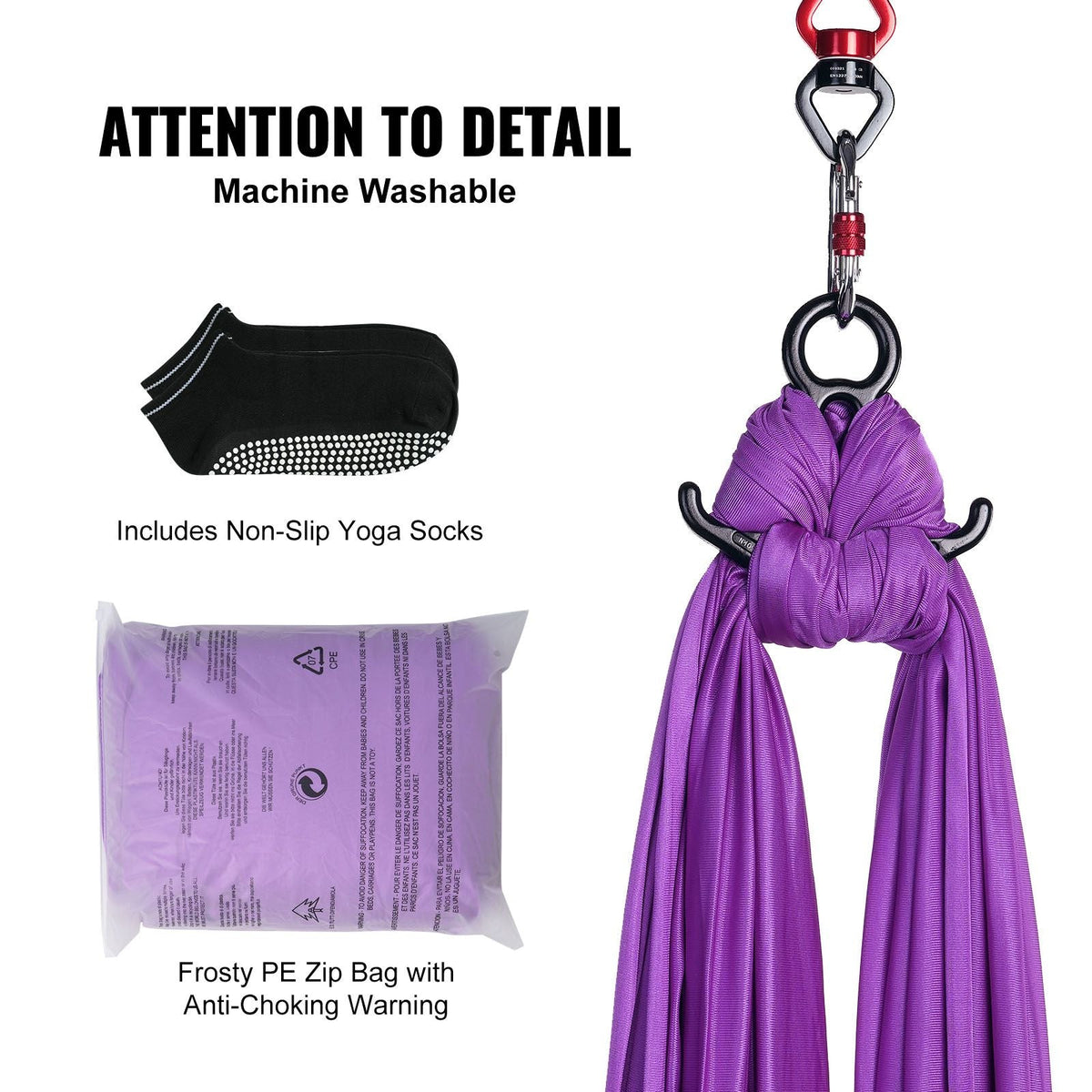 Aerial Silk & Yoga Swing, 8.7 Yards, Aerial Yoga Hammock Kit with 100gsm Nylon Fabric, Full Rigging Hardware & Easy Set-up Guide, Antigravity Flying for All Levels Fitness Bodybuilding, Purple