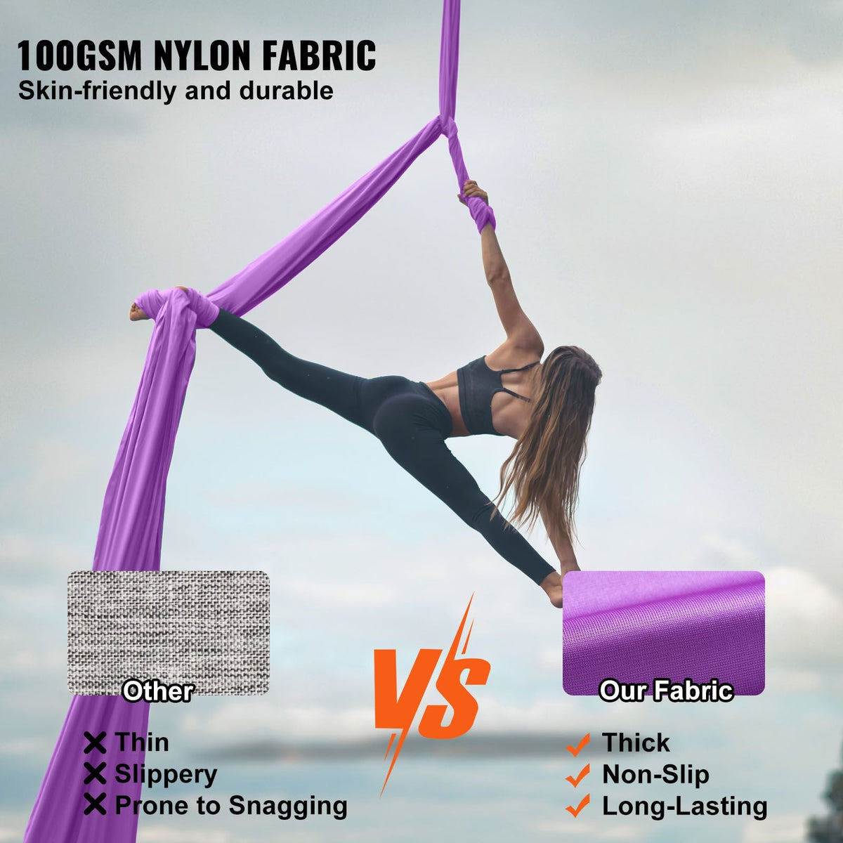 Aerial Silk & Yoga Swing, 8.7 Yards, Aerial Yoga Hammock Kit with 100gsm Nylon Fabric, Full Rigging Hardware & Easy Set-up Guide, Antigravity Flying for All Levels Fitness Bodybuilding, Purple